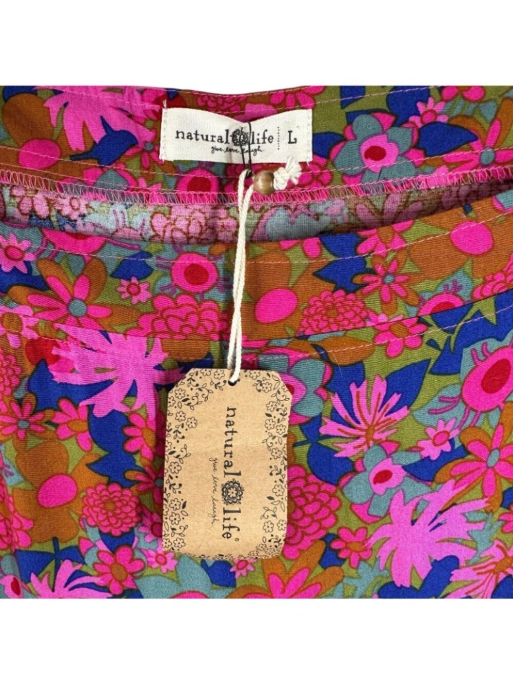 Natural Life Berkley Floral Tiered Maxi Dress Pink Blue Boho Rayon Size L - Picture 5 of 7